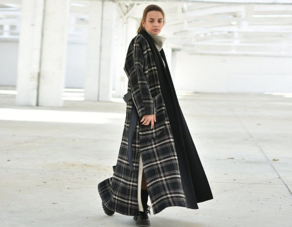 Women Plaid Coat Winter Wool Coat Warm 