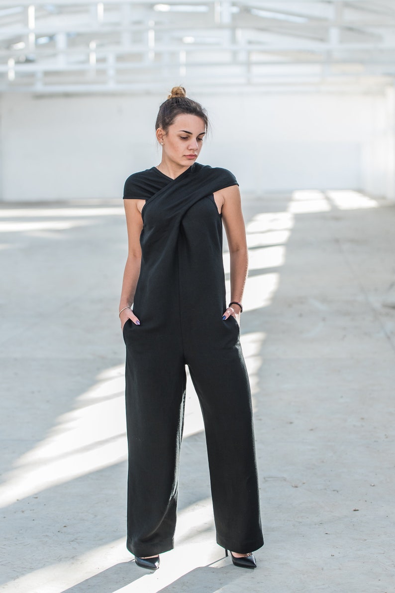 White Linen Jumpsuit Open Back Jumpsuit Linen Overall Etsy