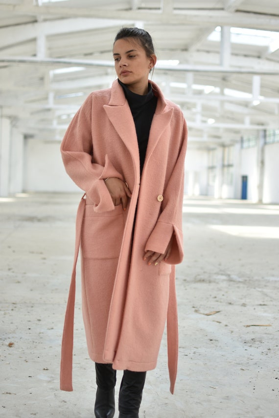 Women Pink Coat Wool Coat Minimalist Clothing Loose Coat - Etsy