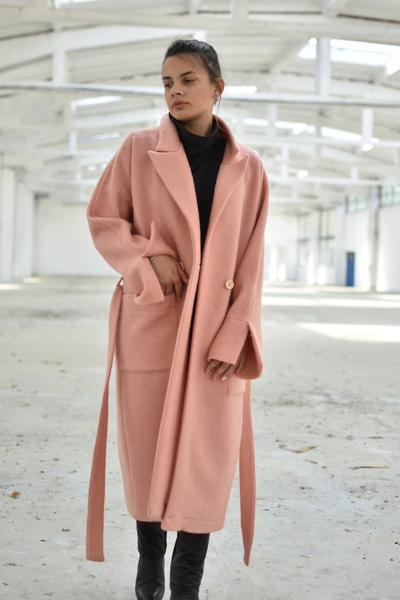 Women Pink Coat Wool Coat Minimalist Clothing Loose Coat - Etsy