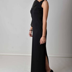 Elegant Evening Maxi Slit Dress, Black Long Dress, Plus Size Dress, Formal One Shoulder Dress, Tulle Cocktail Dress, Wedding Guest Dress image 7