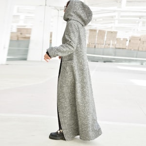Mohair Wolle Maxi Strickjacke Mantel mit Kapuze, Übergroße Graue Extra Lange Mantel, Plus Größe Strickjacke für Frauen
