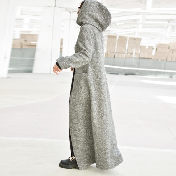 Cardigan lungo da donna con cappuccio, a maglia grossa, da donna, oversize, per autunno/inverno, da montagna, a maniche lunghe, con bottoni, Colore: rosso, S