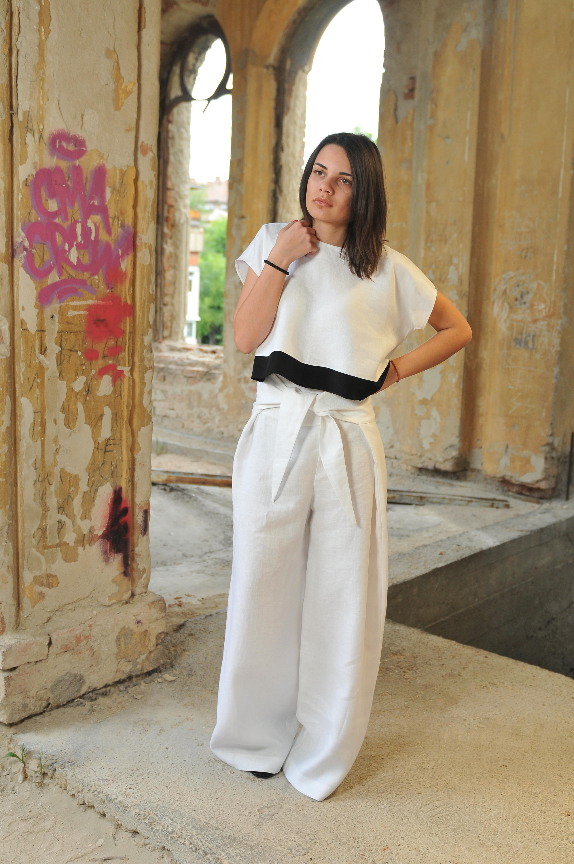 Elegant Linen Trousers, Wide Leg Pants Women, White Linen
