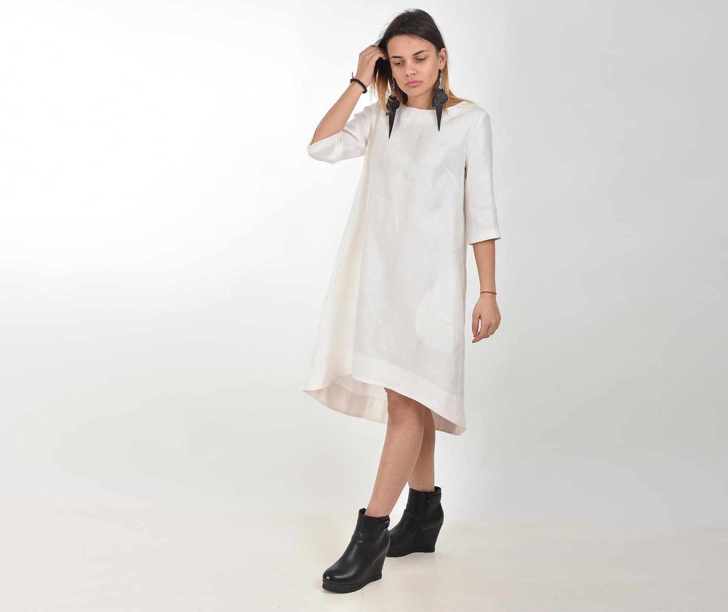 White Dress Linen Dress Midi Dress Linen Clothes Plus Size | Etsy