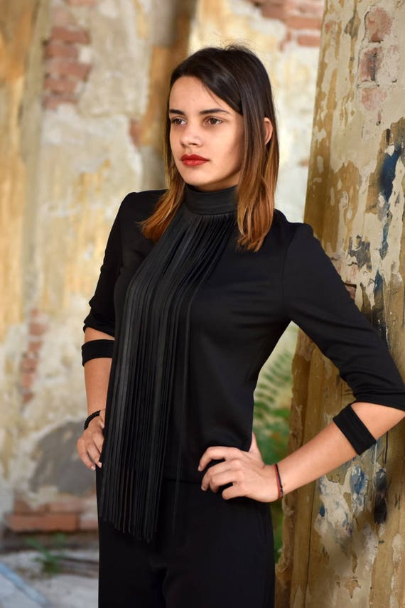 Women Top Black Polo Turtleneck Top Elegant Polo Plus Size