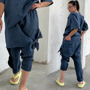 Linen Denim Trousers, Linen Harem Pants, Plus Size Clothing, Baggy Pants, Drop Crotch Pants, Women Loose Pants, Saggy Pants, Summer Pants