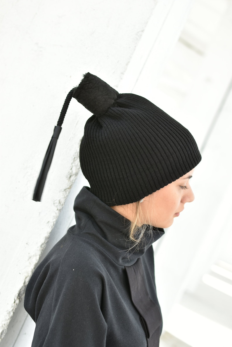 Winter Hat, Wool Tassel Hat, Avant Garde Hat, Designer Accessories, Futuristic Hat, Wool Knit Hat, Beanie Hat, Slouchy Hat, Handmade Hat image 7