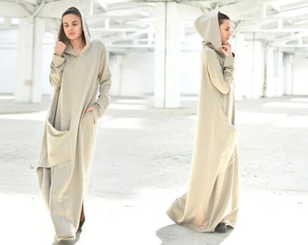 Avant Garde Dress, Hooded Dress, Plus Size Clothing, Cotton Kaftan Dress, Futuristic Dress, Women Clothing, Maxi Dress, Oversized Dress