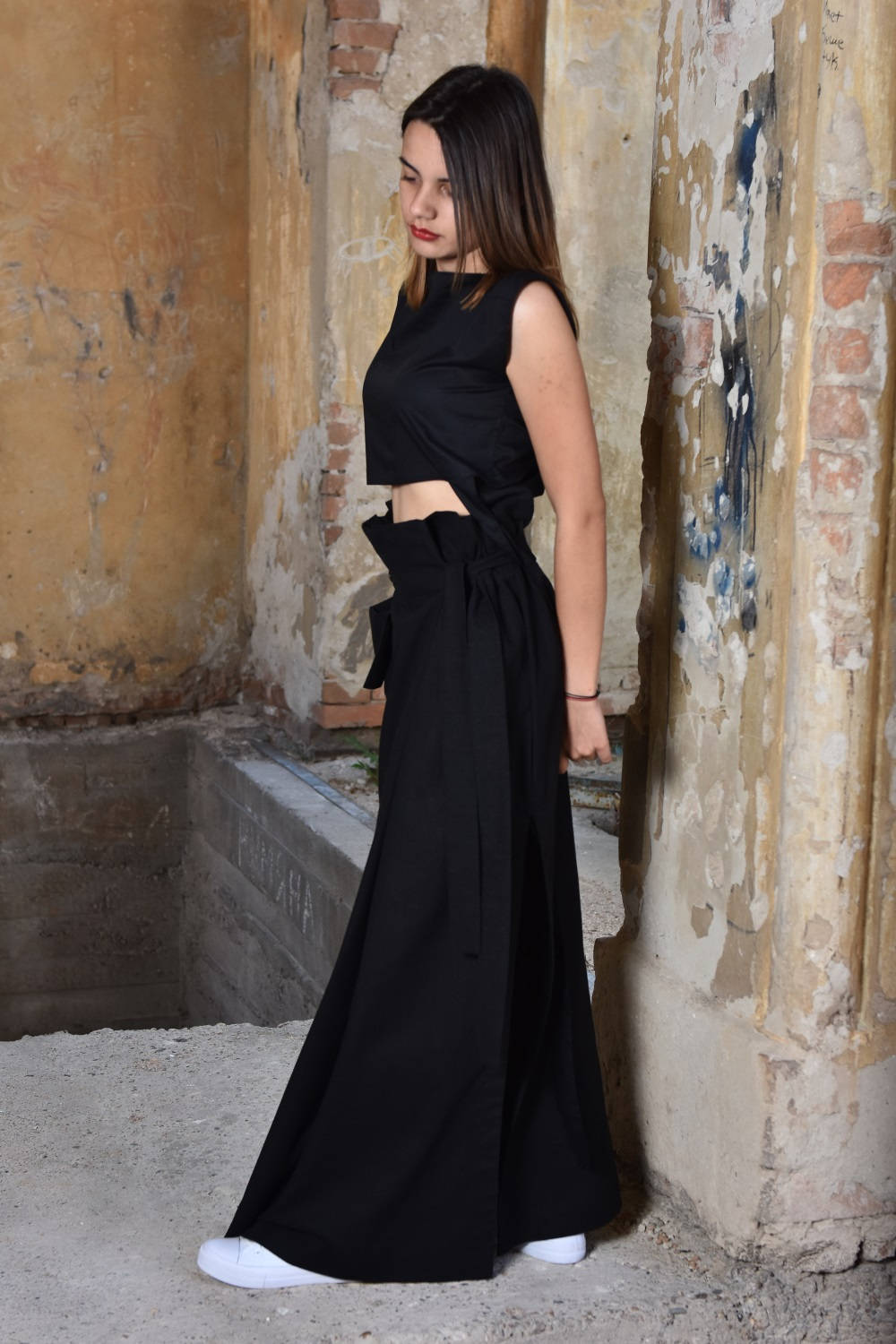 Extravagant Black Linen Maxi Skirt for Women, Gothic Summer Long