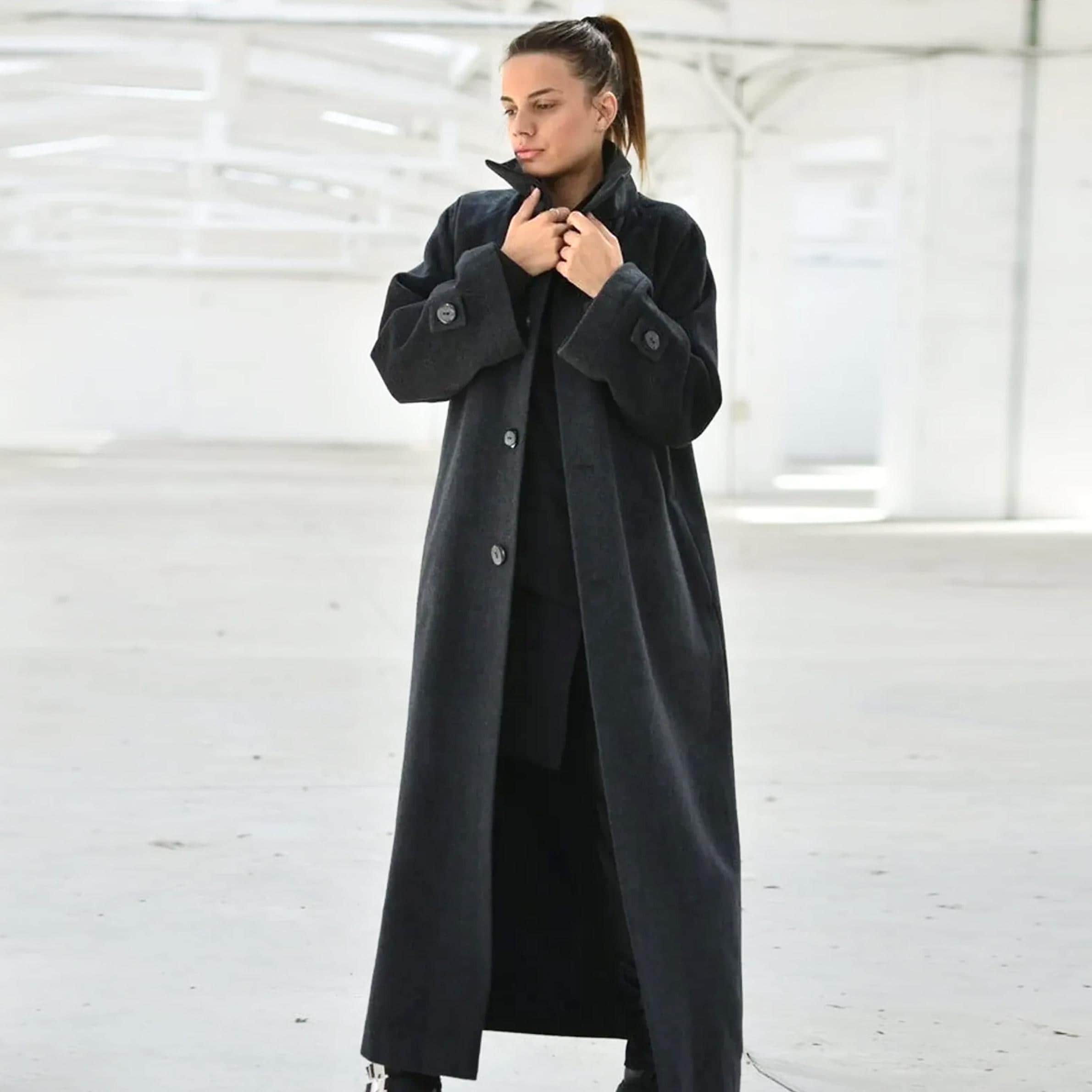 Women Maxi Coat, High Neck Wool Outerwear, Long Winter Coat With