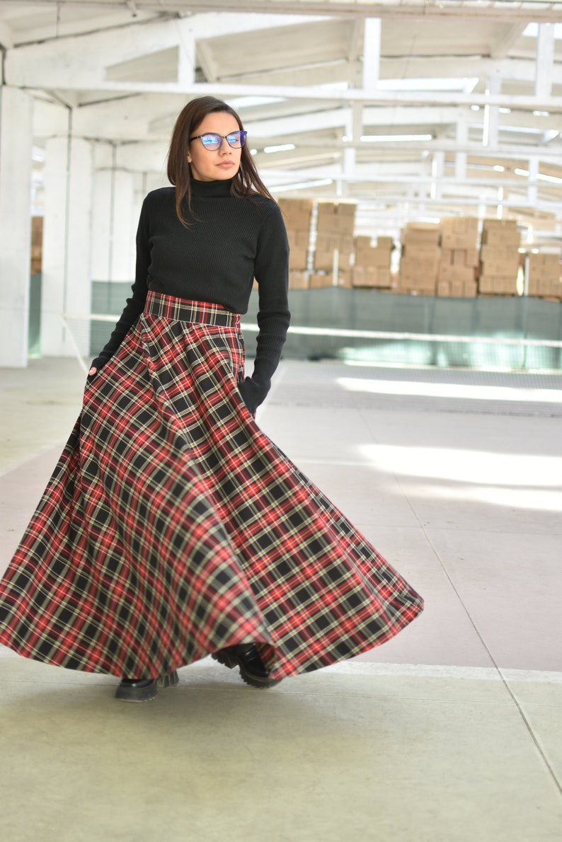 Wool Plaid Skirt Tartan Maxi Skirt Victorian Walking Skirt Etsy