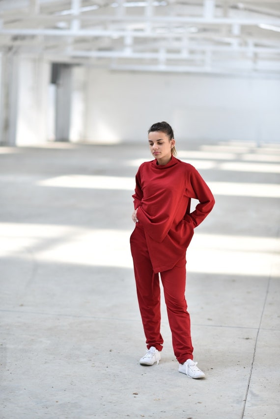 MyStyleM Asymmetric Sweater, Activewear Top, Red Sweater, Women Sweater, Plus Size Clothing, Winter Sweater, Minimalist Sweater, Red Loose Blouse