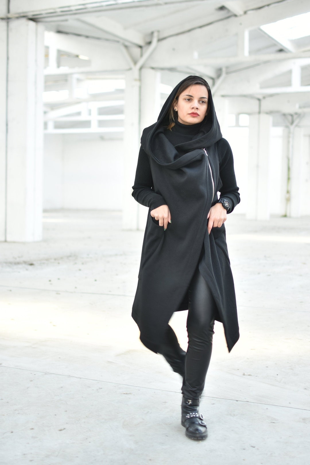 トップス midas archive long vest black M 00s Y2K Black Hooded Vest, Asymmetric Clothing, Long Vest, Women Vest