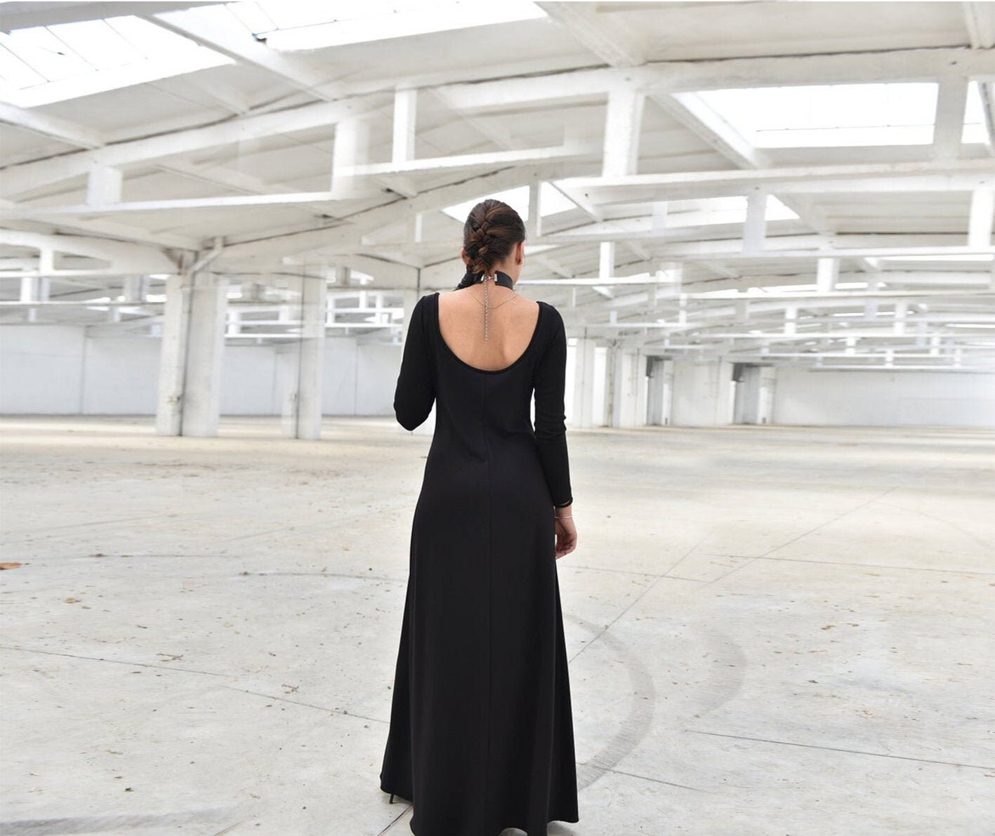 Maxi Dress, Black Dress, Gothic Dress, Women Dress, Open Back Dress, Black Maxi Dress, Minimalist Dress, Trendy Plus Size Clothing