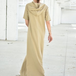 Linen Hooded Dress, Plus Size Maxi Dress, Boho Kaftan Dress, Loose Fit Dress, Women Caftan Dress, Larp Dress, Short Sleeve Dress image 5