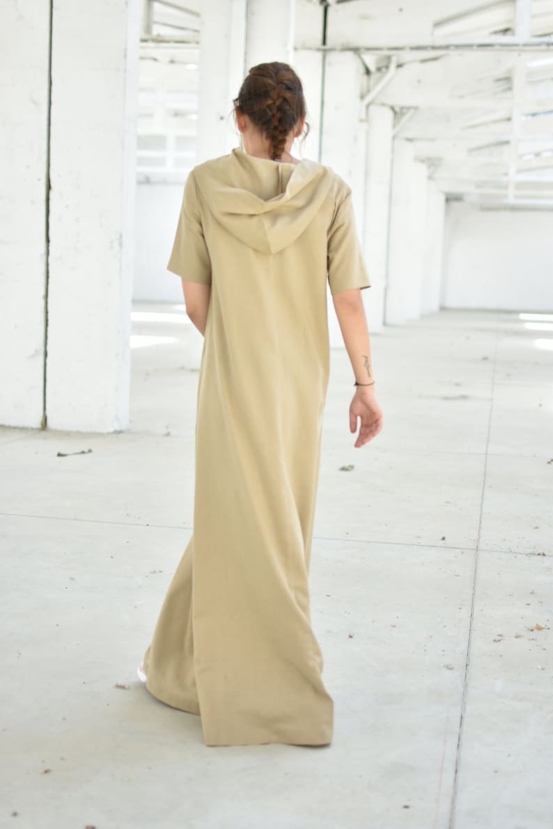 Linen Hooded Dress, Plus Size Maxi Dress, Boho Kaftan Dress, Loose Fit Dress, Women Caftan Dress, Larp Dress, Short Sleeve Dress image 5