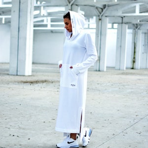 White Hooded Dress, Long Dress, Plus Size Clothing, Loose Maternity Dress, Streetwear Fashion, Front Pocket Dress, Plus Size Dress, Oversize
