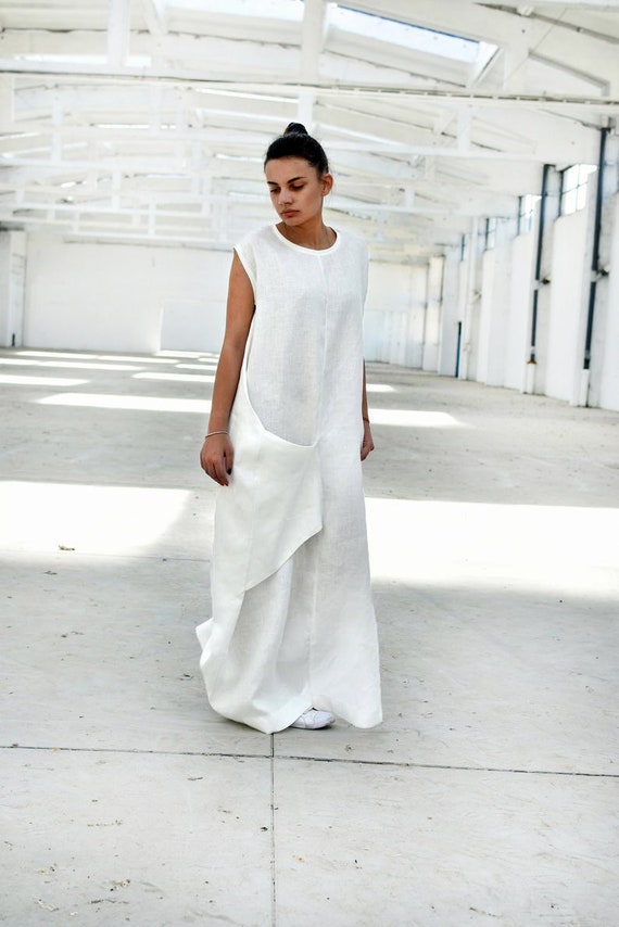 white maxi dress linen