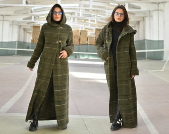 Hooded Wool Cardigan Coat, Forest Green Longline Cardigan, Long Maxi Cardigan, Warm Winter Women Coatigan, Plus Size Cardigan