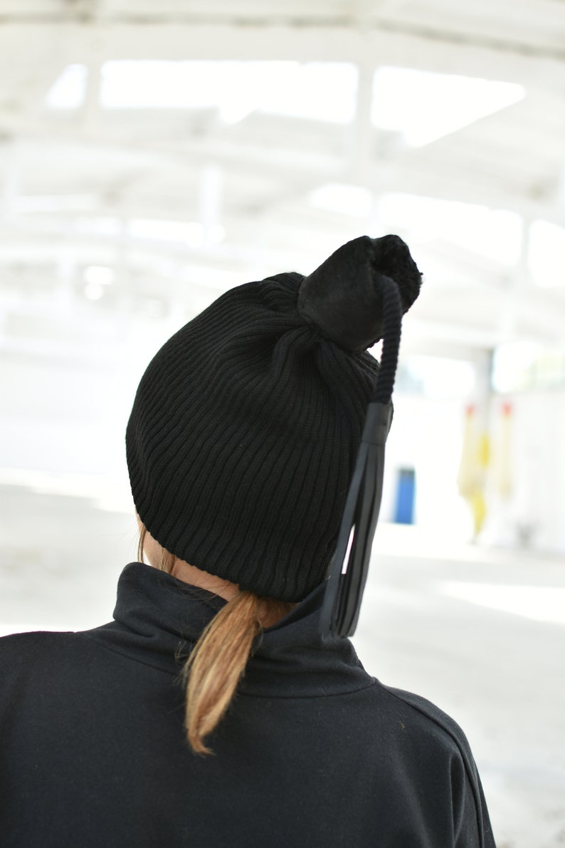 Winter Hat, Wool Tassel Hat, Avant Garde Hat, Designer Accessories, Futuristic Hat, Wool Knit Hat, Beanie Hat, Slouchy Hat, Handmade Hat image 5