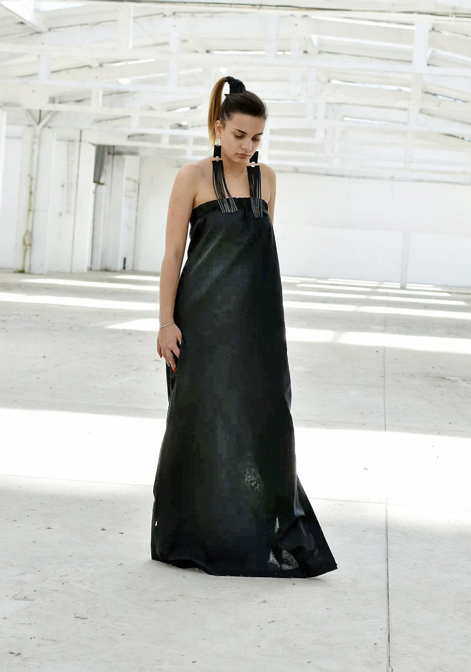 Black Linen Strapless Bandeau Maxi Dress, Summer Elegant Wedding Guest Dress, Long Minimalist Loose Tube Dress for Women, XS-3XL Sizes