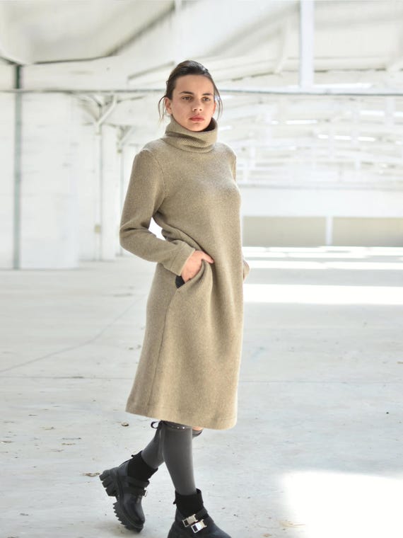 beige turtleneck sweater dress Beaded Navy Blue Satin Ruched Long Prom Dress – Ohmollydress main image 1