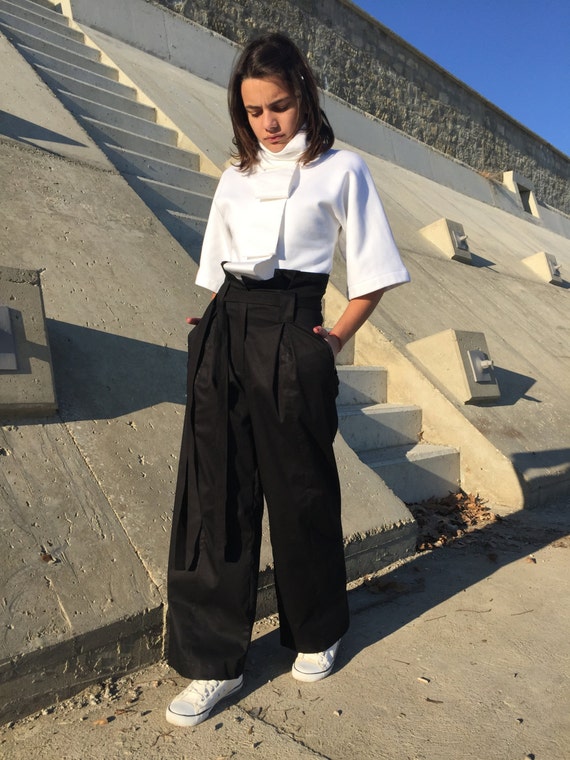 Elegant Wide Leg Pants, High Waisted Paper Bag Pants, Quiet Luxury Pants,  Long Women Black Pants, Plus Size Trousers, Old Money Clothing -  Hong  Kong