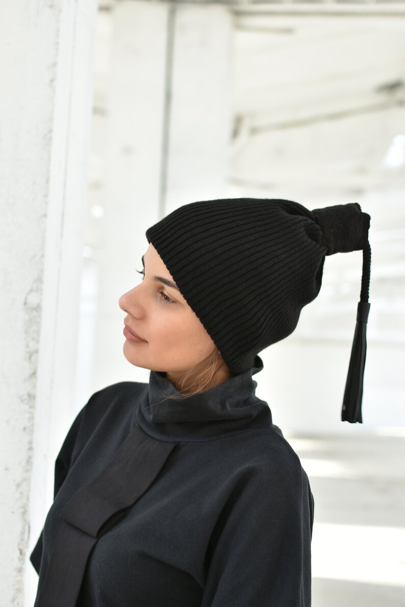 Winter Hat, Wool Tassel Hat, Avant Garde Hat, Designer Accessories, Futuristic Hat, Wool Knit Hat, Beanie Hat, Slouchy Hat, Handmade Hat image 8