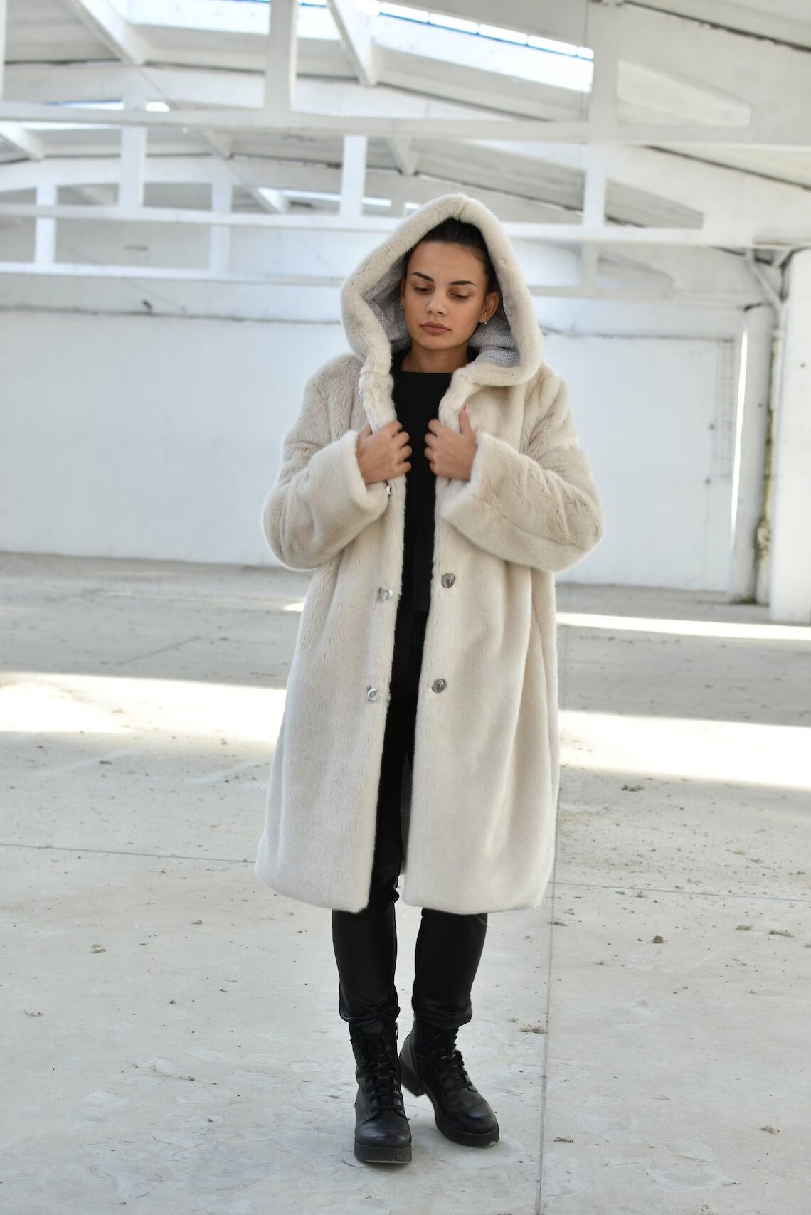 Hooded Winter Teddy Coat, Fluffy Warm Coat, Petrol Green Jacket