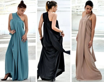 One Shoulder Flowy Maxi Dress Women, Elegant Wedding Guest Dress, Summer Oversized Dress, Plus Size Loose Kaftan Dress, Rayon Prom Dress