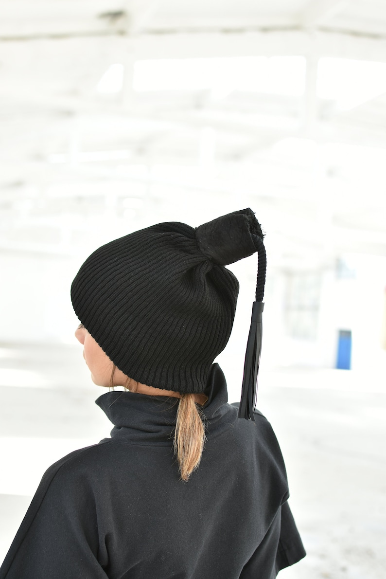 Winter Hat, Wool Tassel Hat, Avant Garde Hat, Designer Accessories, Futuristic Hat, Wool Knit Hat, Beanie Hat, Slouchy Hat, Handmade Hat image 1
