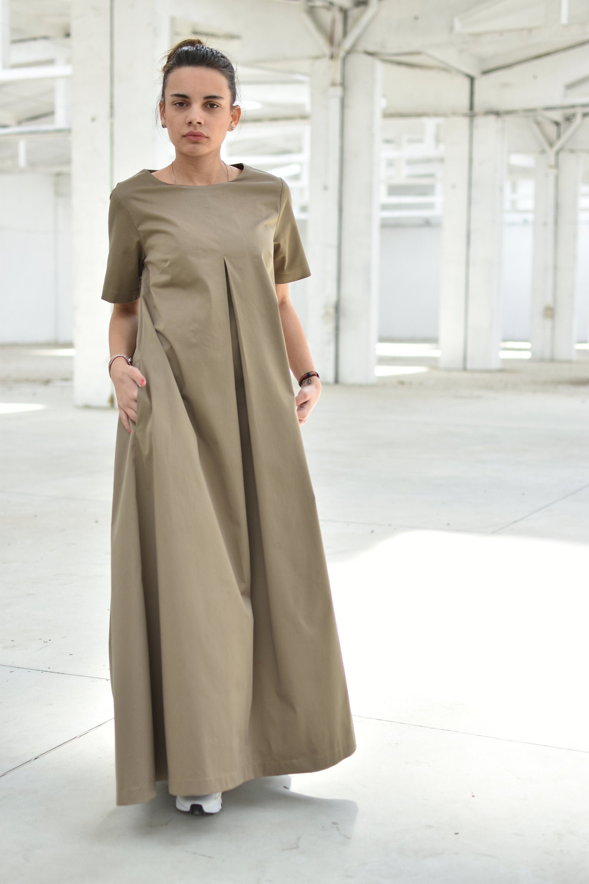 Beige Loose Maxi Dress, Trapeze Style Dress, Spring Summer Dress, Short Sleeve Dress, Plus Size Clothing, Bohemian Dress, Maternity Dress Beige Loose Maxi Dress, Trapeze Style Dress, Spring Summer Dress, Short Sleeve Dress, Plus Size Clothing, Bohemian Dress, Maternity Dress