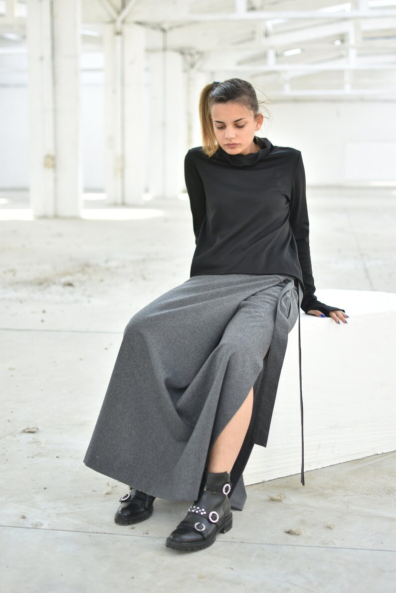 Split Skirt Wool Clothing Women Wool Skirt Loose Skirt Plus Size Cashmere Skirt Wrap Skirt Long Skirt Gray Wool Skirt Maxi Skirt