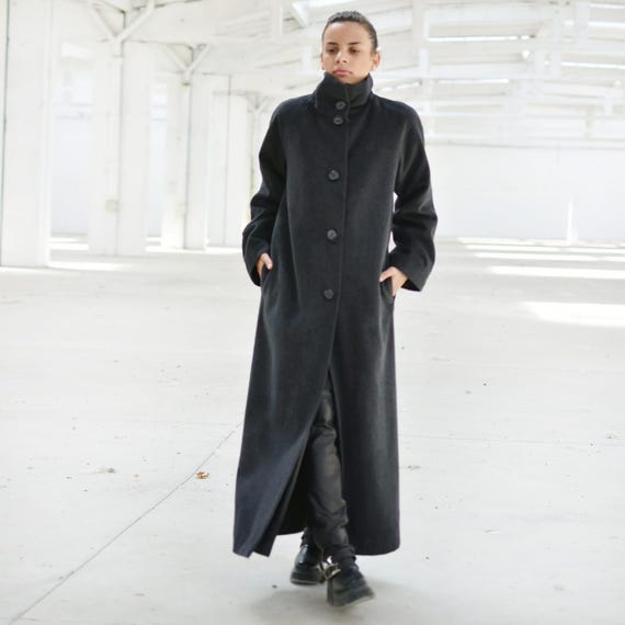 Dark Gray Winter Maxi Coat, High Neck Wool Outerwear, Long Warm Coat, Plus Size Clothing, Loose Straight Coat, Minimalist Coat - Etsy Dark Gray Winter Maxi Coat, High Neck Wool Outerwear, Long Warm Coat, Plus Size Clothing, Loose Straight Coat, Minimalist Coat - Etsy