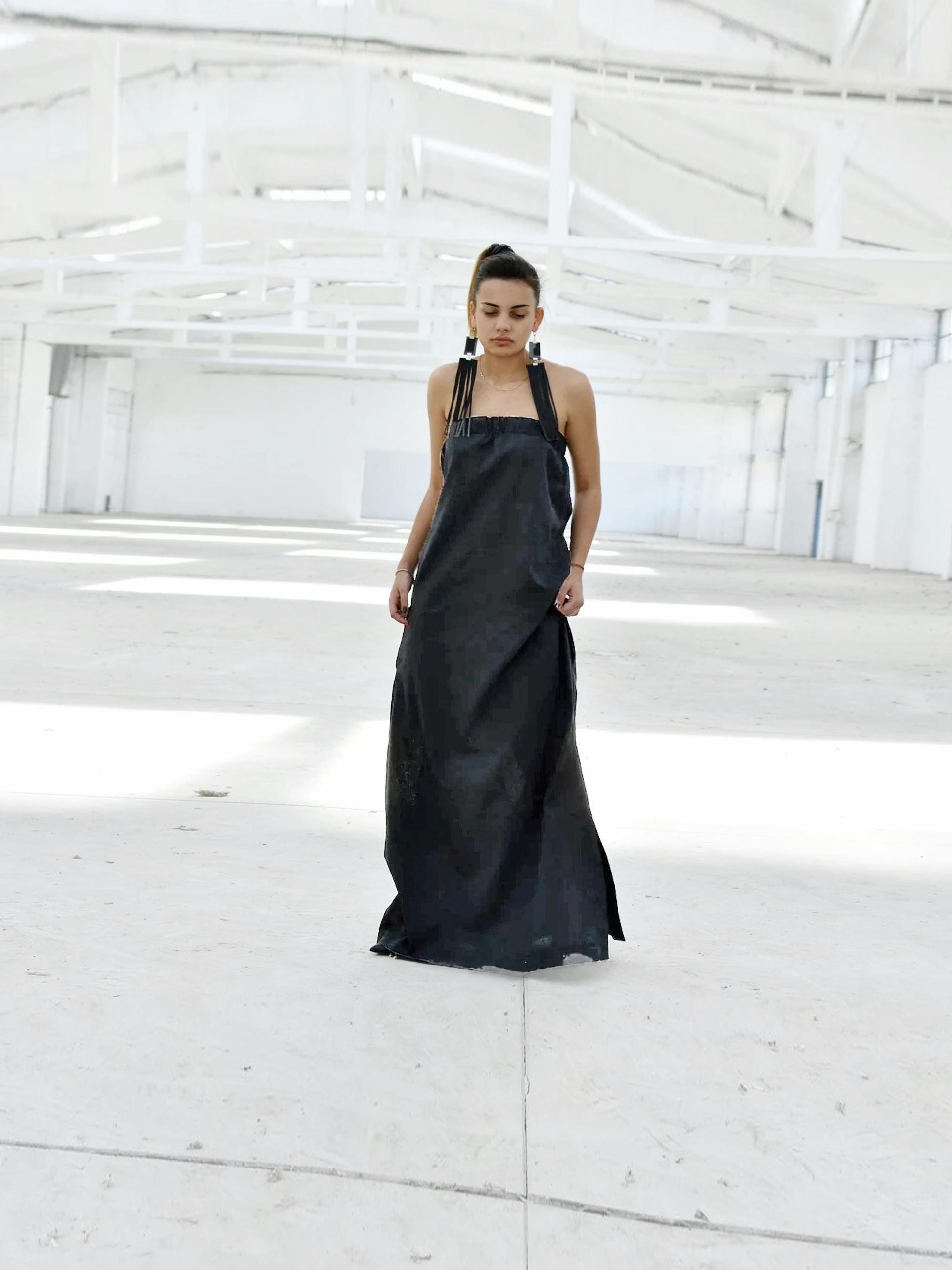 Black Linen Strapless Bandeau Maxi Dress, Summer Elegant Wedding Guest Dress, Long Minimalist Loose Tube Dress for Women, Xs-3xl Sizes