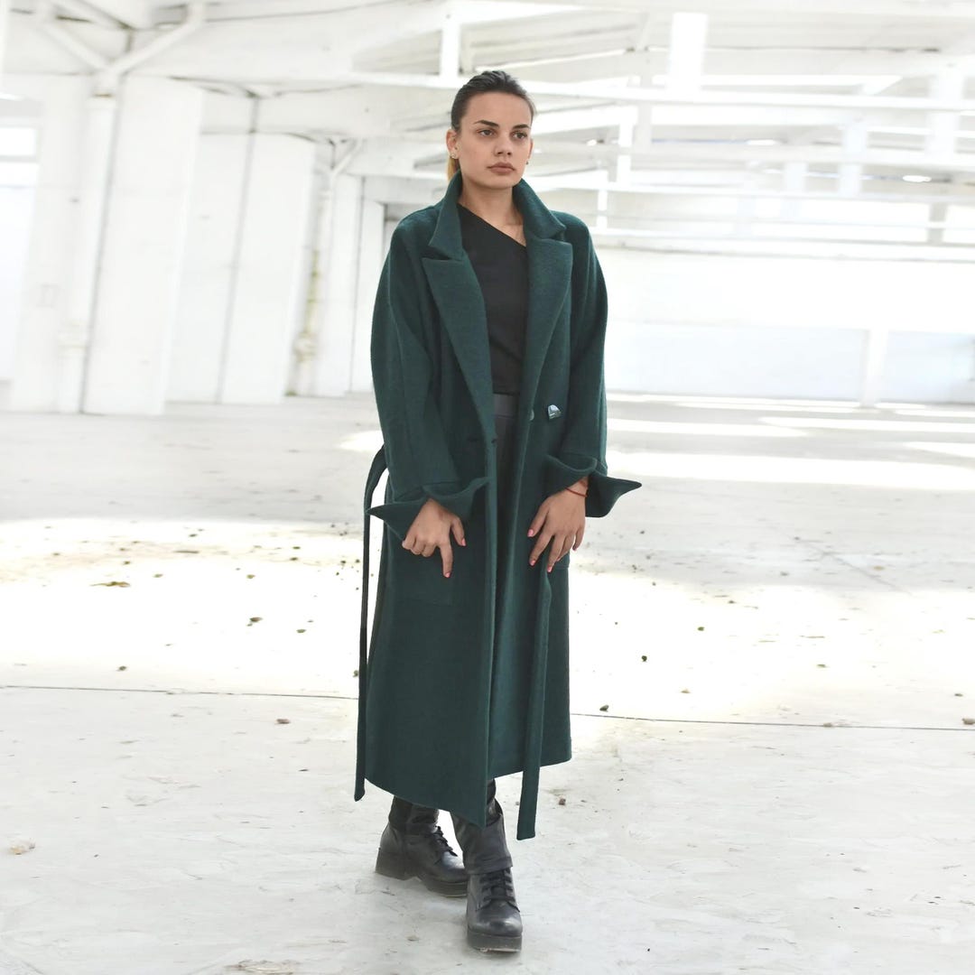 Buy Petrol Green Wool Coat, Avant Garde Clothing, Designer Coat, Winter  Coat, Woolen Overcoat, Plus Size Coat, Wool Coat With Belt and Pockets  Online