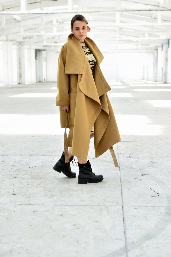 Asymmetrical Winter Coat Mustard Extravagant Coat Size - Etsy