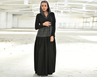 Black Hoodie Dress, Asymmetrical Cyberpunk Dress, Multiway Dress With Belt,  Gothic Prom Dress, Black Maxi Dress, Swing Wrap Dress - Etsy