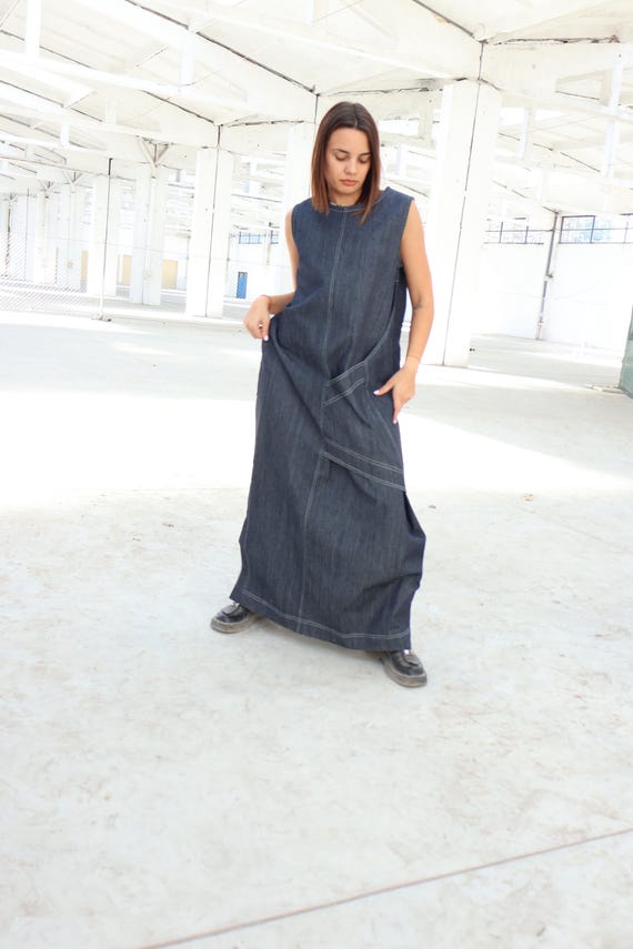 knee length dresses for ladies LUNA DENIM MAXI DRESS – AKIRA main image 0
