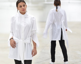 White Cotton Shirt in Avant Garde Style, Sizes XS - XXL, 4 Colors Available