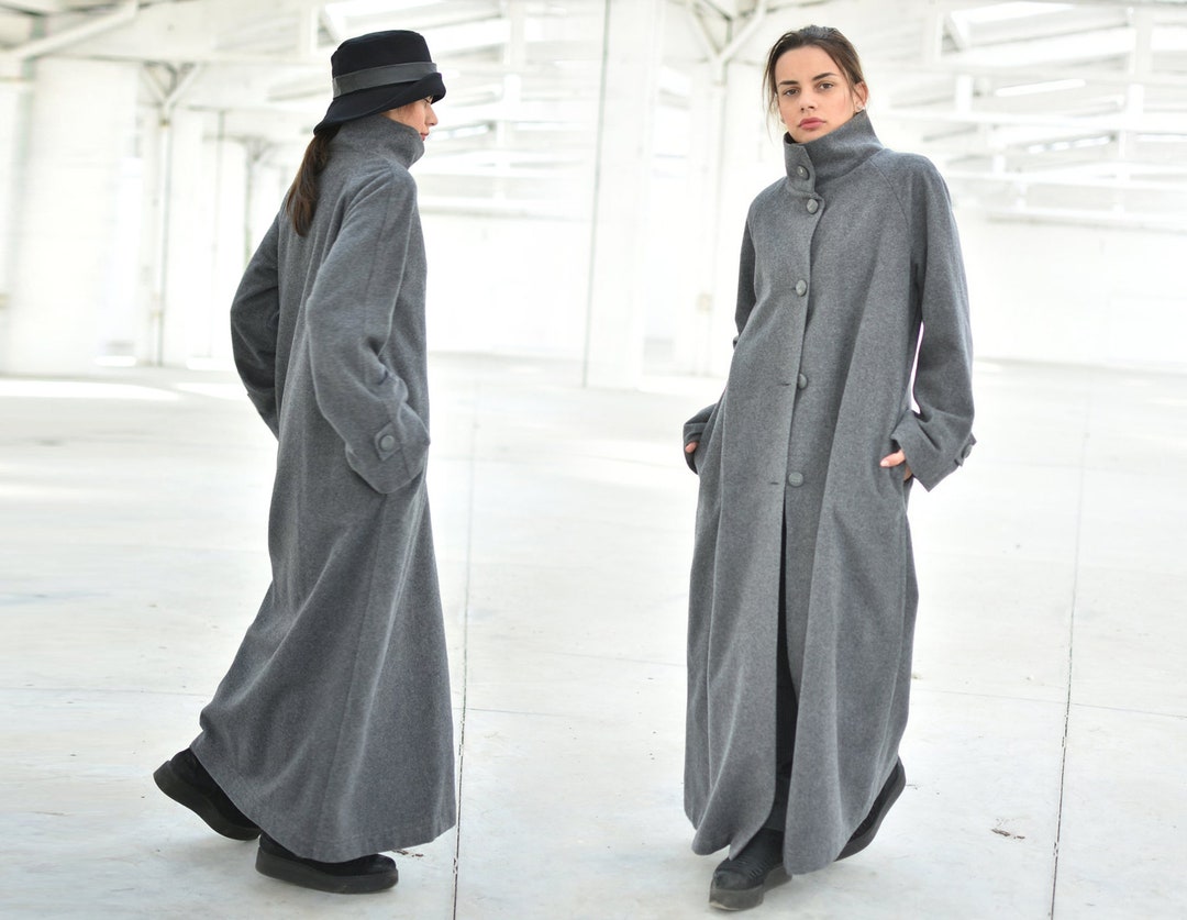 Grey Winter Wool Coat, High Neck Maxi Coat, Women Wool Outerwear, Long Loose Coat, Elegant Streetwear Coat, Women Oversize Ankle Coat - Etsy Grey Winter Wool Coat, High Neck Maxi Coat, Women Wool Outerwear, Long Loose Coat, Elegant Streetwear Coat, Women Oversize Ankle Coat - Etsy