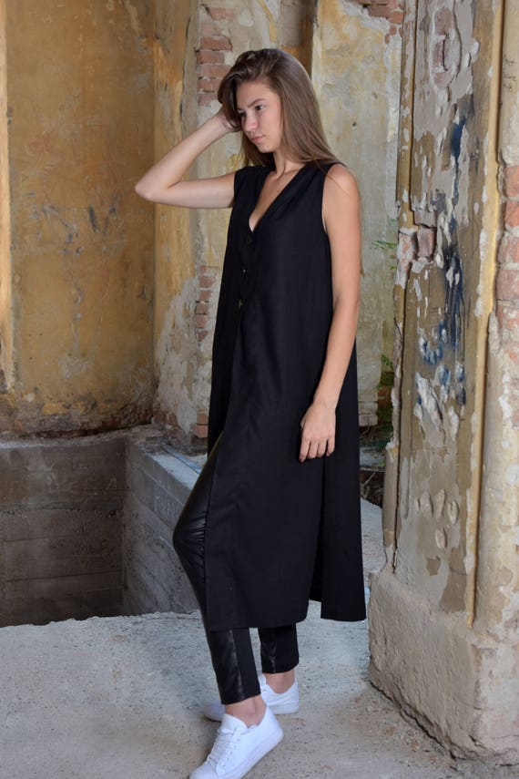 Womens Vest Oversized Top Linen Vest Maxi Vest Sleeveless Etsy