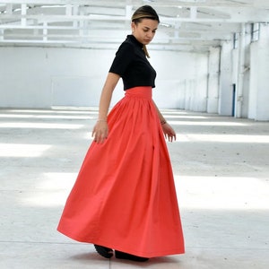 Elegant Maxi Skirt, High Waisted Victorian Walking Skirt, Coral Full Flare Skirt, Plus Size Skirt, Summer Gathered Skirt, Cocktail Skirt