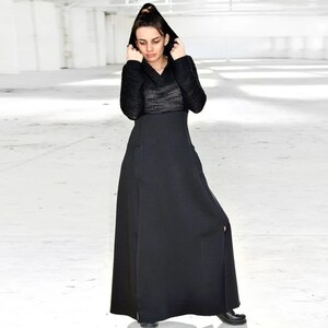 Maxikleid, Schwarzes Kleid, Kapuzenkleid, Plus Size Kleidung, Kleid für Frauen, Pixie Kleidung, Kleid mit Kapuze, Formkleid, Wollkleid