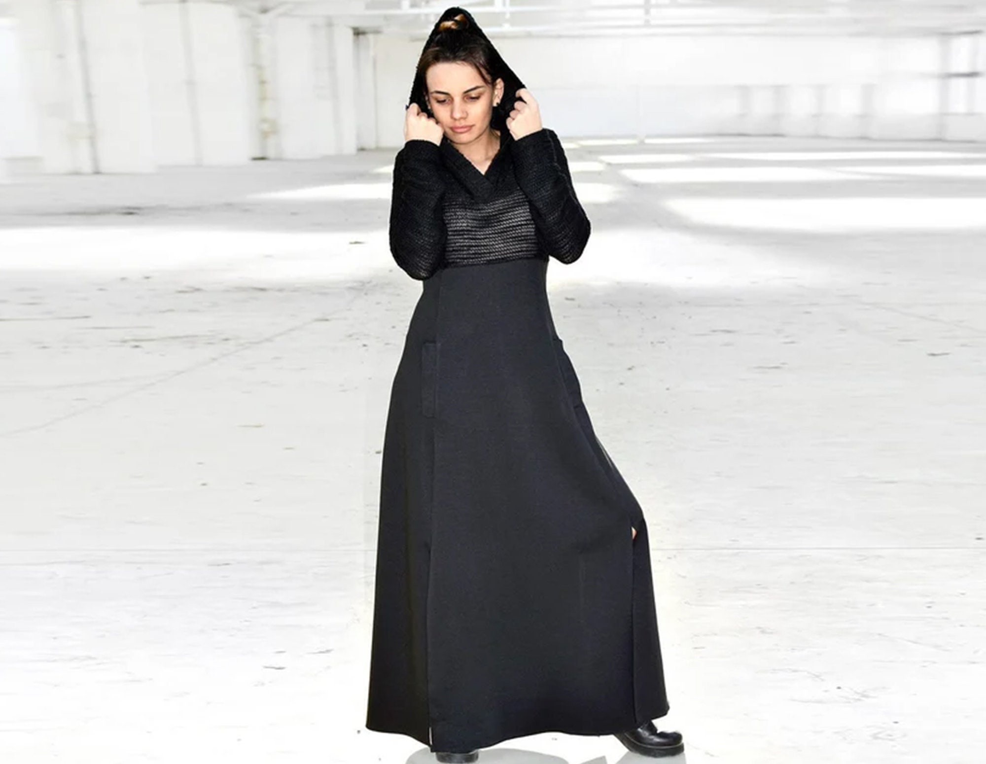 Maxi Dress Black Dress Hooded Dress Plus Size Clothing - Etsy