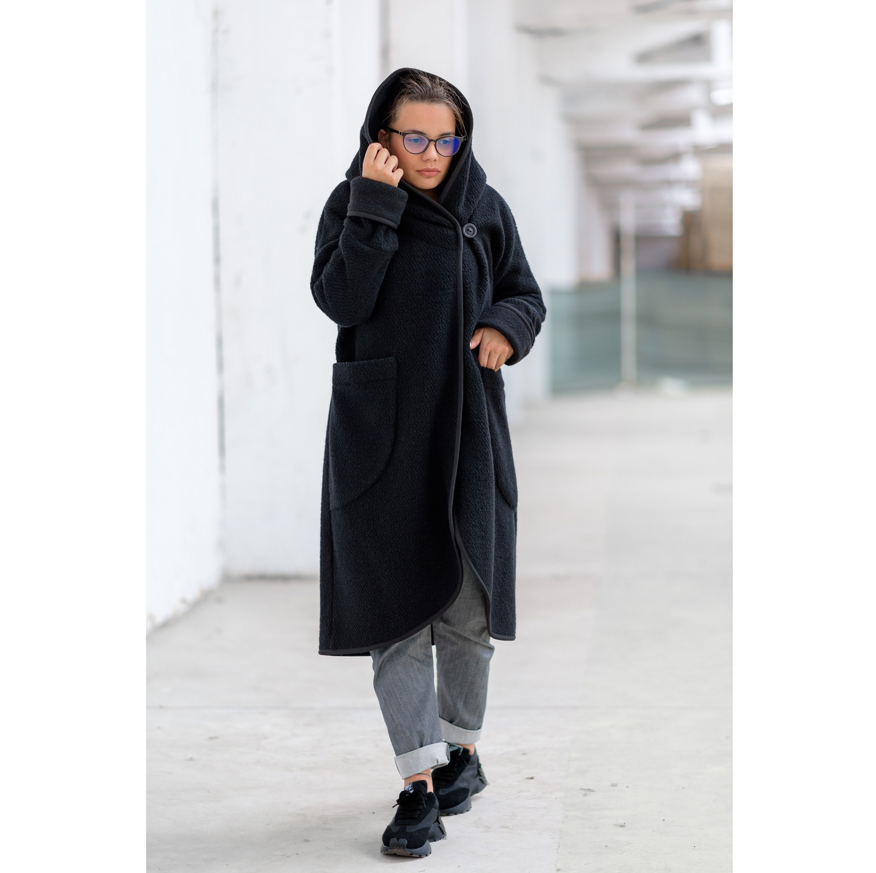 Black wool coatigan hot sale