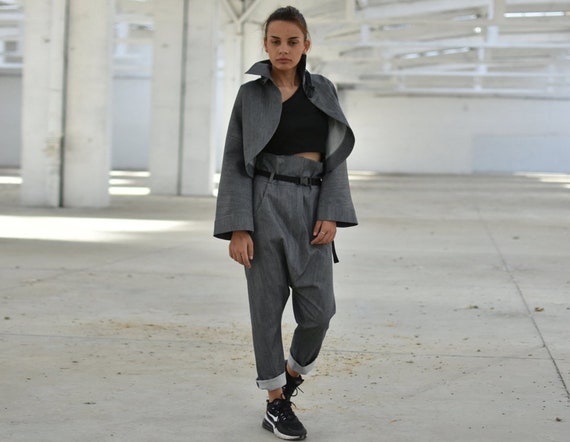 Denim Outfit Harem Pants Set Outwear 