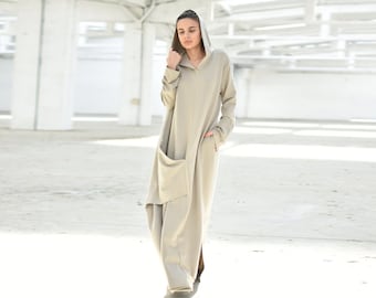 Avant Garde Dress, Hooded Dress, Plus Size Clothing, Cotton Kaftan Dress, Futuristic Dress, Women Clothing, Maxi Dress, Oversized Dress