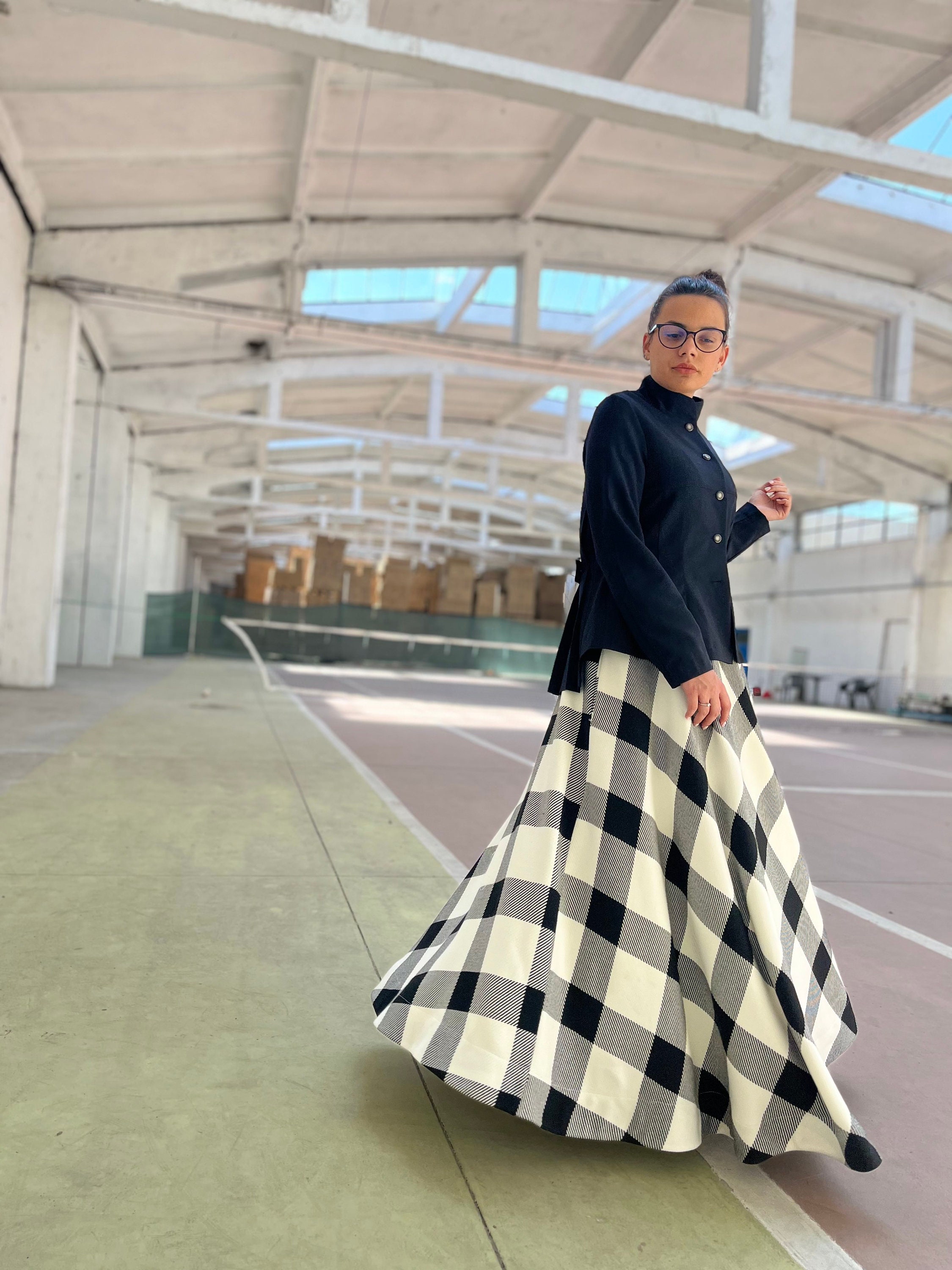 Gray Wool Maxi Skirt, High Waist Flare Skirt, Victorian Walking